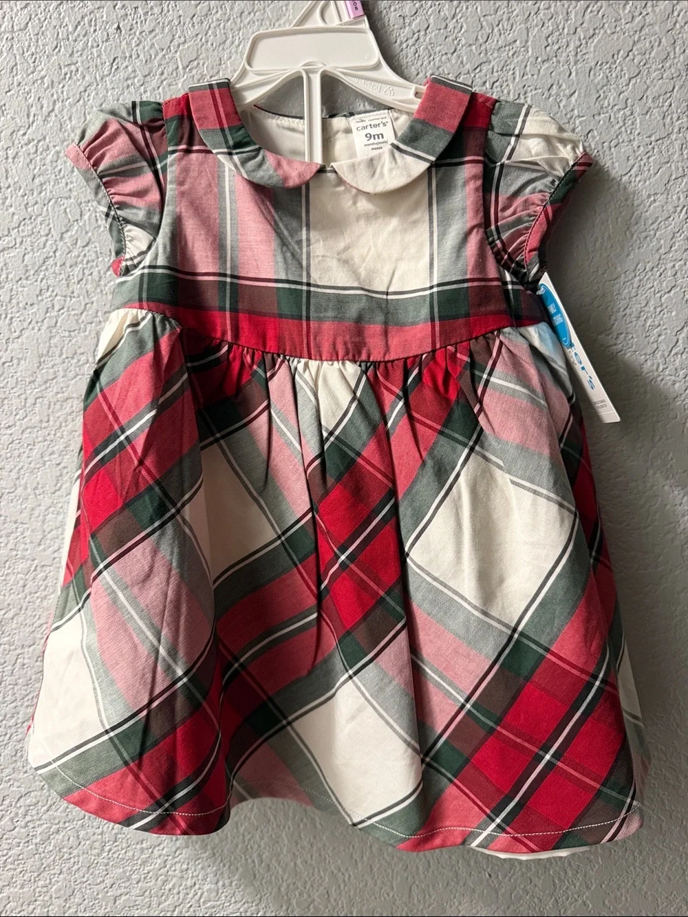 Carter's Red, Green & Cream Plaid Peter Pan Collar Dress